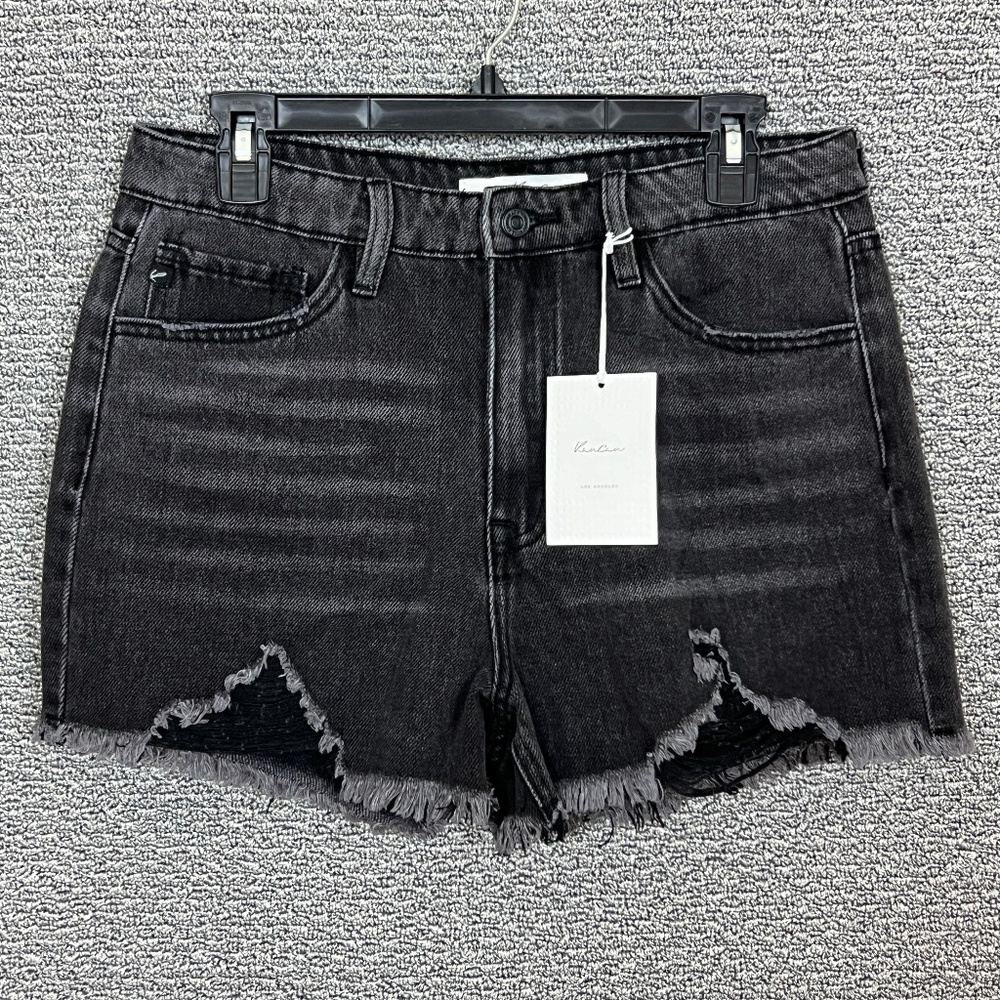 KanCan Jean Cut Off Shorts Women's Size 9/28 Black Distressed Hi-Rise 3in Inseam